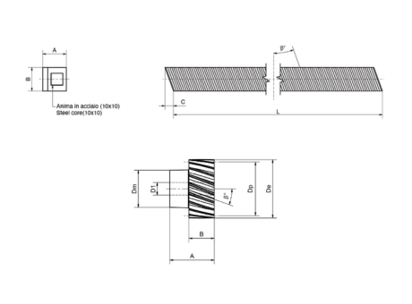 Helical rack with steel core – Nylon Helical rack with steel core – Nylon