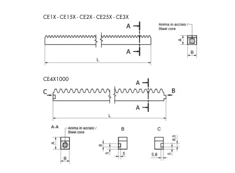 Cremagliere Standard con Anima in Acciaio – Nylon